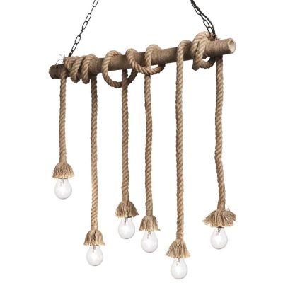 LAMPADARIO A SOSPENSIONE VINTAGE IN CORDA DI CANAPA NATURALE 6 LUCI 80 CENTIMETRI CRISTALENSI - Cristalensi Shop Online
