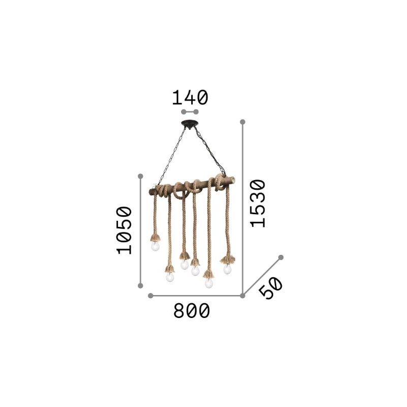 LAMPADARIO A SOSPENSIONE VINTAGE IN CORDA DI CANAPA NATURALE 6 LUCI 80 CENTIMETRI CRISTALENSI - Cristalensi Shop Online