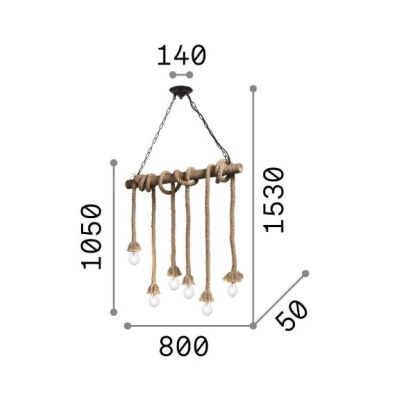 LAMPADARIO A SOSPENSIONE VINTAGE IN CORDA DI CANAPA NATURALE 6 LUCI 80 CENTIMETRI CRISTALENSI - Cristalensi Shop Online