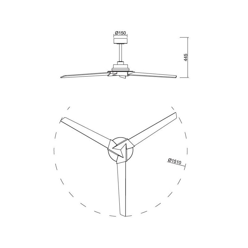 BRISA MINI VENTILATORE 3 PALE D151 CM LED 20W DIMMERABILE BIANCO O NERO CON TELECOMANDO E PALE REVERSIBILI Mantra - Cristalensi