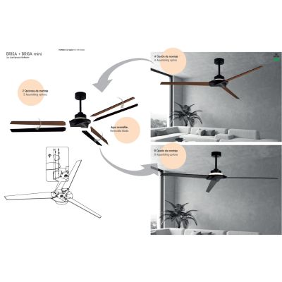 BRISA MINI VENTILATORE 3 PALE D151 CM LED 20W DIMMERABILE BIANCO O NERO CON TELECOMANDO E PALE REVERSIBILI Mantra - Cristalensi