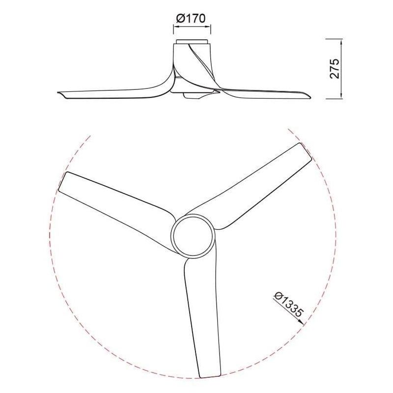 USHUAIA VENTILATORE MODERNO D133 CM LED 30W DIMMERABILE BIANCO,NERO O EFFETTO LEGNO CON TELECOMANDO INCLUSO Mantra - Cristalensi