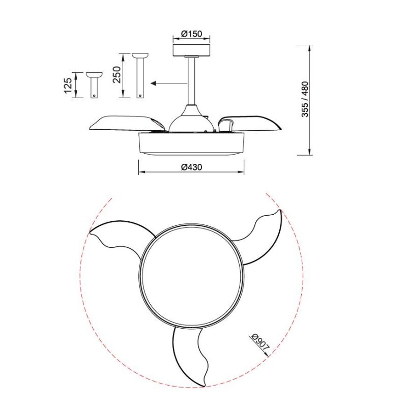 ALASKA MINI VENTILATORE MODERNO CON PALE A SCOMPARSA LED 45W DIMMERABILE 3 COLORI TELECOMANDO INCLUSO Mantra - Cristalensi Shop