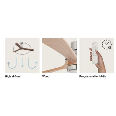 LANTAU XL -G VENTILATORE A SOFFITTO NICKEL CON 3 PALE IN NOCE O PINO CON LUCE LED INTEGRATA D.168 FARO VENTILATORI - Cristalensi