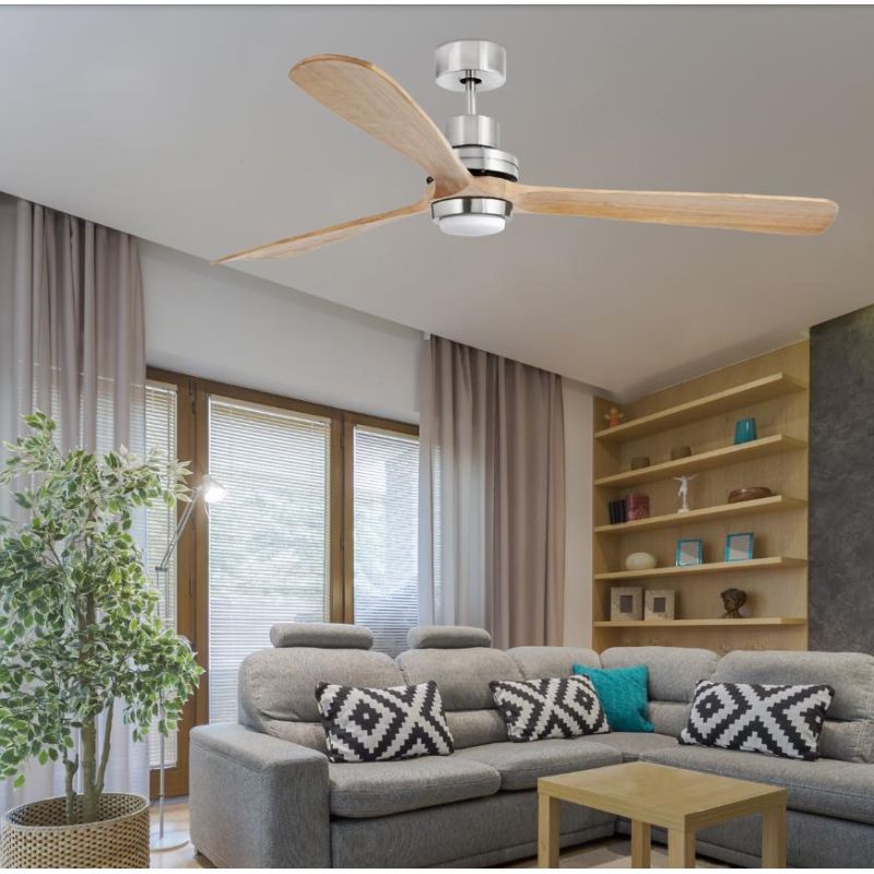 LANTAU XL -G VENTILATORE A SOFFITTO NICKEL CON 3 PALE IN NOCE O PINO CON LUCE LED INTEGRATA D.168 FARO VENTILATORI - Cristalensi