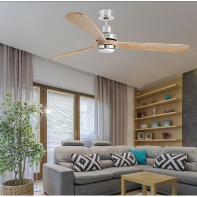 LANTAU XL -G VENTILATORE A SOFFITTO NICKEL CON 3 PALE IN NOCE O PINO CON LUCE LED INTEGRATA D.168 FARO VENTILATORI - Cristalensi