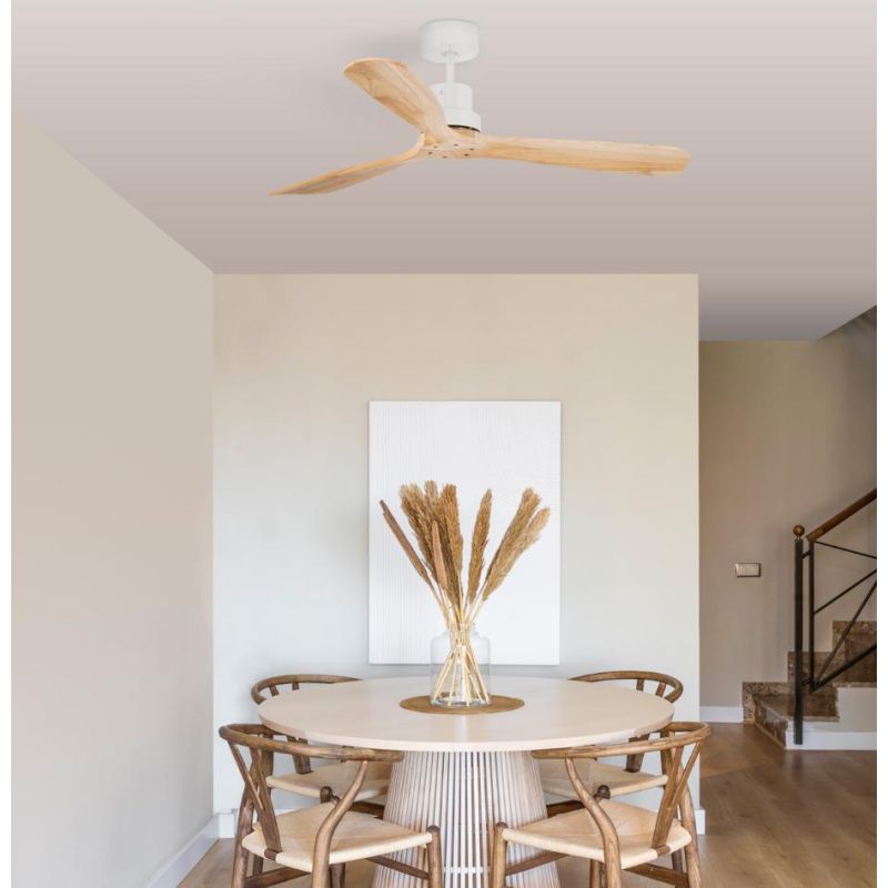 LANTAU L VENTILATORE A SOFFITTO METALLO BIANCO DIAMETRO 132 CM SENZA LUCE PALE FINITURA PINO FARO VENTILATORI - Cristalensi Shop