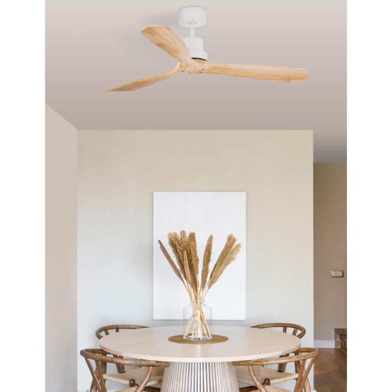 LANTAU L VENTILATORE A SOFFITTO METALLO BIANCO DIAMETRO 132 CM SENZA LUCE PALE FINITURA PINO FARO VENTILATORI - Cristalensi Shop