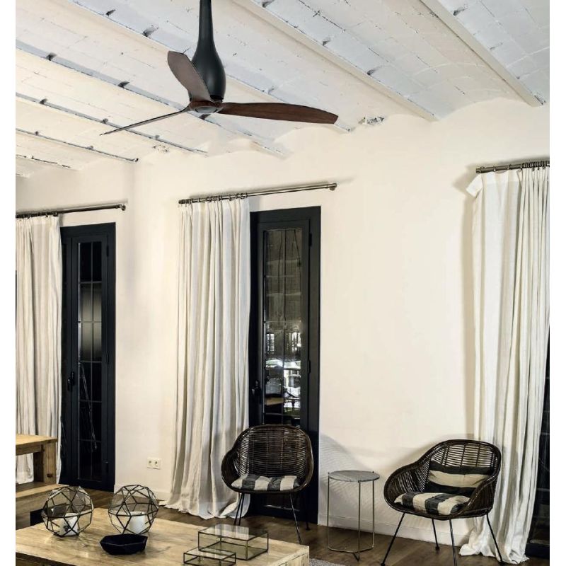 ETERFAN VENTILATORE DI DIAMETRO 128 CM CON FUSTO IN VETRO NERO CON PALE COLOR LEGNO O NERE FARO VENTILATORI - Cristalensi Shop O