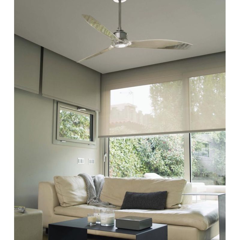 JUSTFAN VENTILATORE A SOFFITTO IN ACCIAIO E PALE TRASPARENTI CON TELECOMANDO FARO VENTILATORI - Cristalensi Shop Online