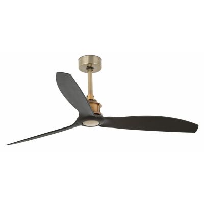 JUST FAN VENTILATORE A SOFFITTO OTTONE SPAZZOLATO CON 3 PALE NERE SENZA LUCE CON TELECOMANDO FARO VENTILATORI - Cristalensi Shop