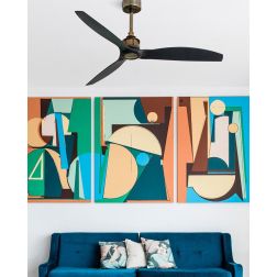 JUST FAN VENTILATORE A SOFFITTO OTTONE SPAZZOLATO CON 3 PALE NERE SENZA LUCE CON TELECOMANDO FARO VENTILATORI - Cristalensi Shop