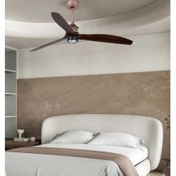 JUST FAN VENTILATORE A SOFFITTO RAME O OTTONE CON PALE NOCE LUCE LED 17W CON TELECOMANDO INCLUSO FARO VENTILATORI - Cristalensi
