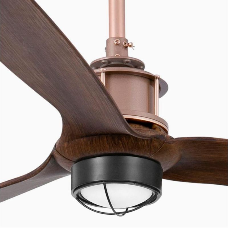JUST FAN VENTILATORE A SOFFITTO RAME O OTTONE CON PALE NOCE LUCE LED 17W CON TELECOMANDO INCLUSO FARO VENTILATORI - Cristalensi