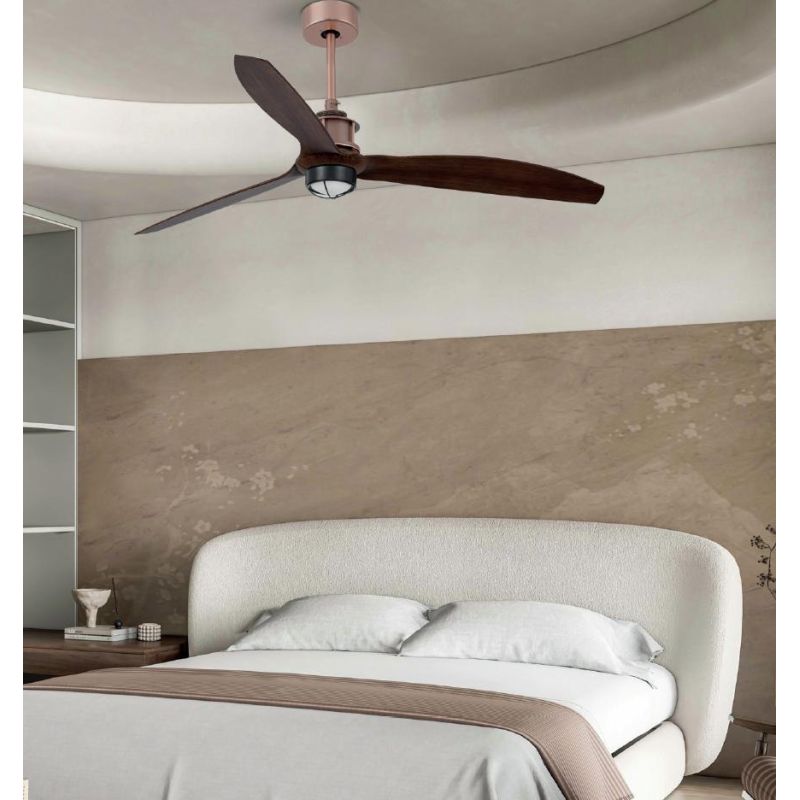 JUST FAN VENTILATORE A SOFFITTO RAME O OTTONE CON PALE NOCE LUCE LED 17W CON TELECOMANDO INCLUSO FARO VENTILATORI - Cristalensi