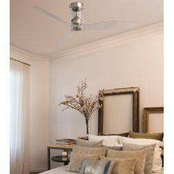 MINI TUBE VENTILATORE IN METALLO CROMO E VETRO 3 PALE SENZA LUCE DIAMETRO CM 128 E TELECOMANDO FARO VENTILATORI - Cristalensi Sh