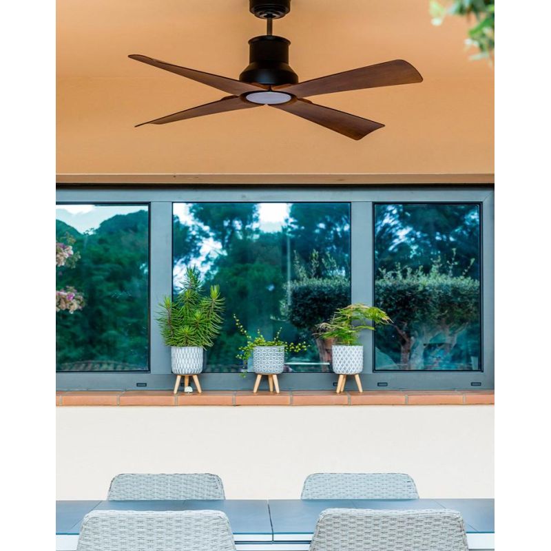 WINCHE VENTILATORE CON LUCE LED 16W DIAMETRO 130 IP44 DA ESTERNI IN METALLO MARRONE CON 4 PALE FARO VENTILATORI - Cristalensi Sh