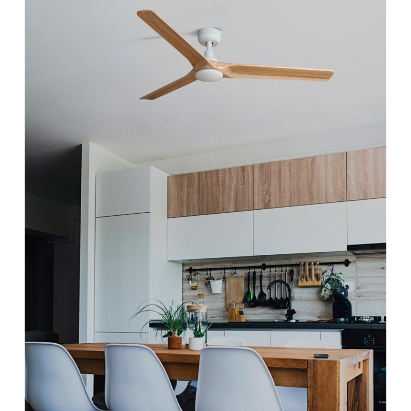 HEYWOOD L VENTILATORE DA SOFFITTO D132 CM LUCE LED 10W 2 FINITURE 3 PALE E TELECOMANDO INCLUSO FARO VENTILATORI - Cristalensi Sh