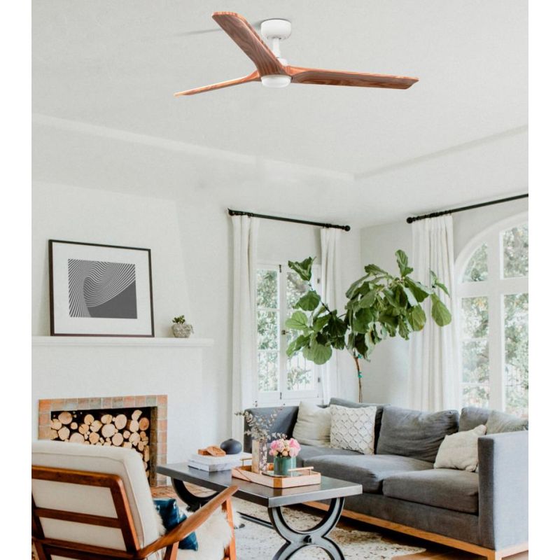 HEYWOOD L VENTILATORE DA SOFFITTO D132 CM LUCE LED 10W 2 FINITURE 3 PALE E TELECOMANDO INCLUSO FARO VENTILATORI - Cristalensi Sh