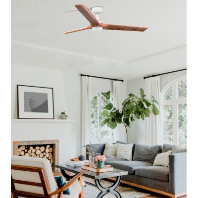 HEYWOOD L VENTILATORE DA SOFFITTO D132 CM LUCE LED 10W 2 FINITURE 3 PALE E TELECOMANDO INCLUSO FARO VENTILATORI - Cristalensi Sh