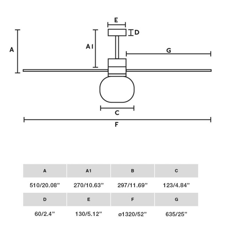 AMELIA L BALL VENTILATORE DA SOFFITTO D132 CM LUCE LED 20W 3 FINITURE 3 PALE E TELECOMANDO INCLUSO FARO VENTILATORI - Cristalens