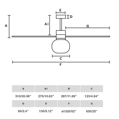 AMELIA L BALL VENTILATORE DA SOFFITTO D132 CM LUCE LED 20W 3 FINITURE 3 PALE E TELECOMANDO INCLUSO FARO VENTILATORI - Cristalens