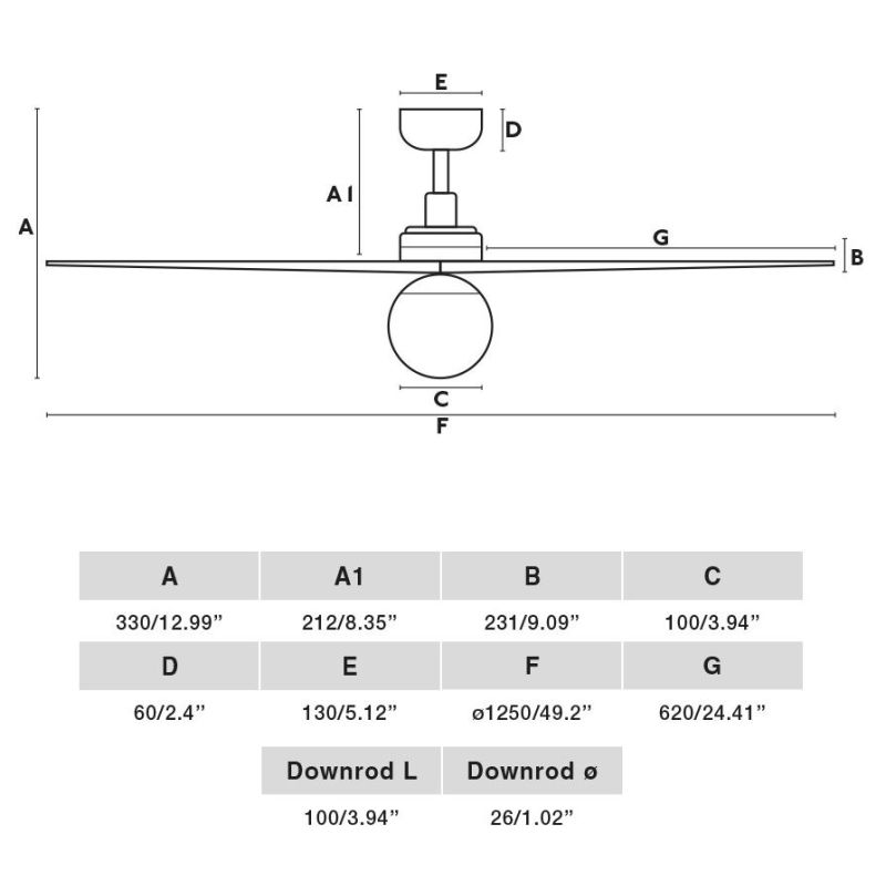 KLIM M VENTILATORE DA SOFFITTO D125 CM 3 COLORI CON SFERA IN VETRO TELECOMANDO INCLUSO ATTACCO E27 FARO VENTILATORI - Cristalens