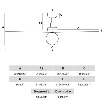 KLIM M VENTILATORE DA SOFFITTO D125 CM 3 COLORI CON SFERA IN VETRO TELECOMANDO INCLUSO ATTACCO E27 FARO VENTILATORI - Cristalens