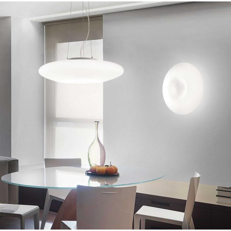 PLAFONIERA IN VETRO BIANCO 3 MISURE DESIGN MODERNO CON LAMPADINE ATTACCO E27 CRISTALENSI - Cristalensi Shop Online