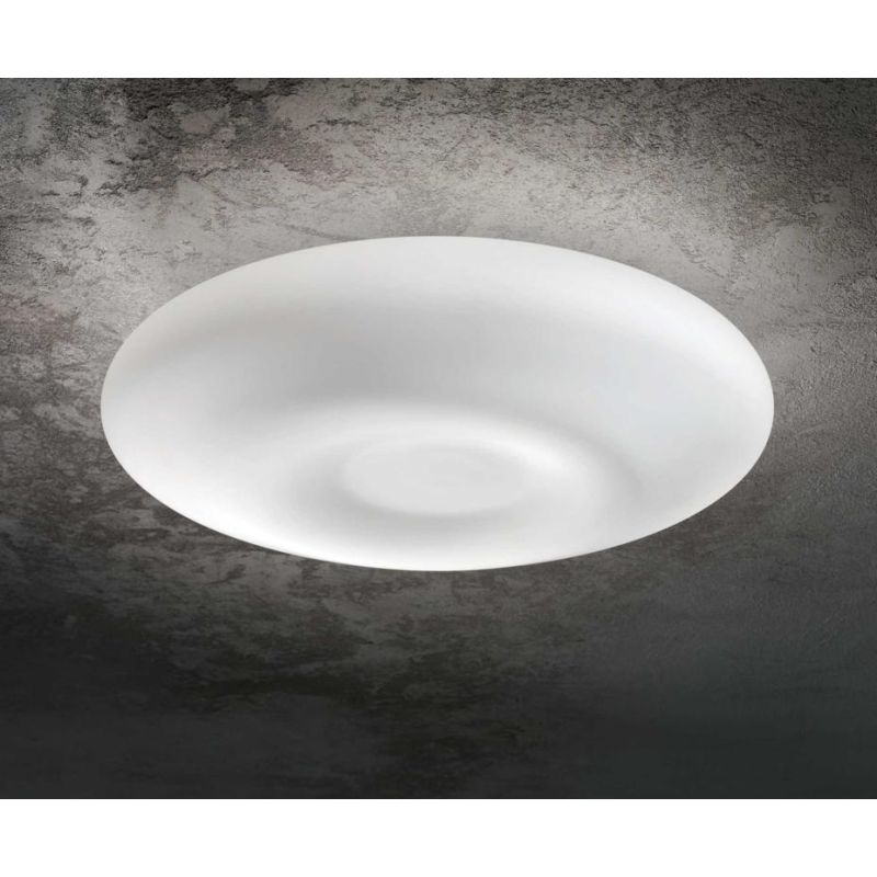 PLAFONIERA IN VETRO BIANCO 3 MISURE DESIGN MODERNO CON LAMPADINE ATTACCO E27 CRISTALENSI - Cristalensi Shop Online
