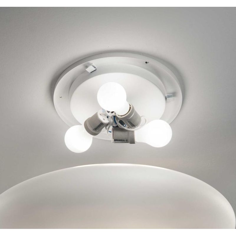 PLAFONIERA OVALE IN VETRO BIANCO SOFFIATO 4 MISURE MODERNA LAMPADINE ATTACCO E27 CRISTALENSI - Cristalensi Shop Online