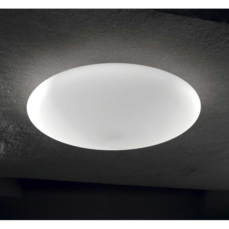 PLAFONIERA OVALE IN VETRO BIANCO SOFFIATO 4 MISURE MODERNA LAMPADINE ATTACCO E27 CRISTALENSI - Cristalensi Shop Online
