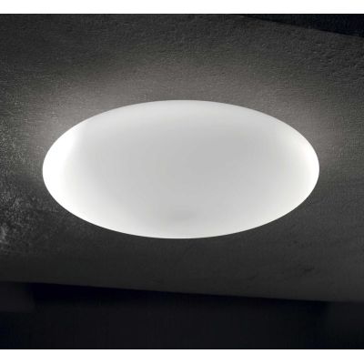 PLAFONIERA OVALE IN VETRO BIANCO SOFFIATO 4 MISURE MODERNA LAMPADINE ATTACCO E27 CRISTALENSI - Cristalensi Shop Online
