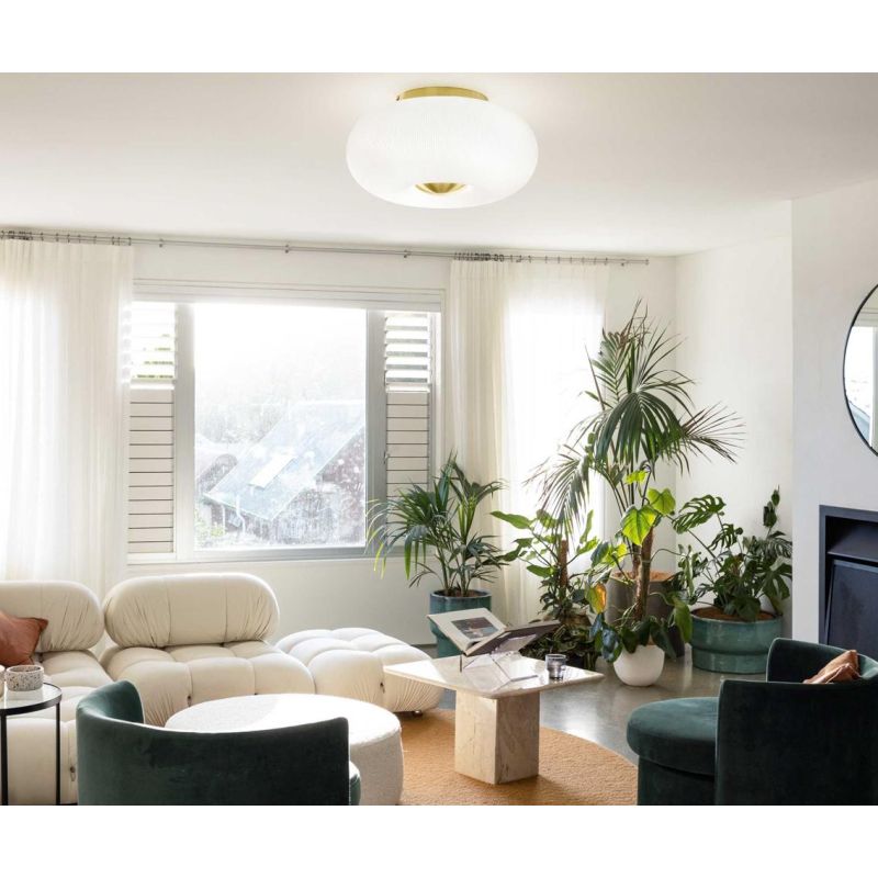 PLAFONIERA ROTONDA IN VETRO BIANCO RIGATO 3 MISURE CON DESIGN MODERNO LAMPADINE GX53 INCLUSE CRISTALENSI - Cristalensi Shop Onli