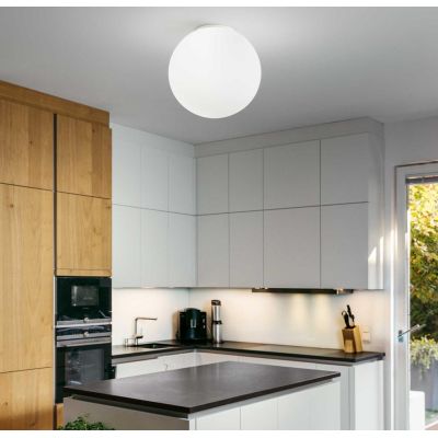 PLAFONIERA MODERNA CON DIFFUSORE A SFERA IN VETRO SOFFIATO BIANCO DIAMETRO CM 40 CRISTALENSI - Cristalensi Shop Online