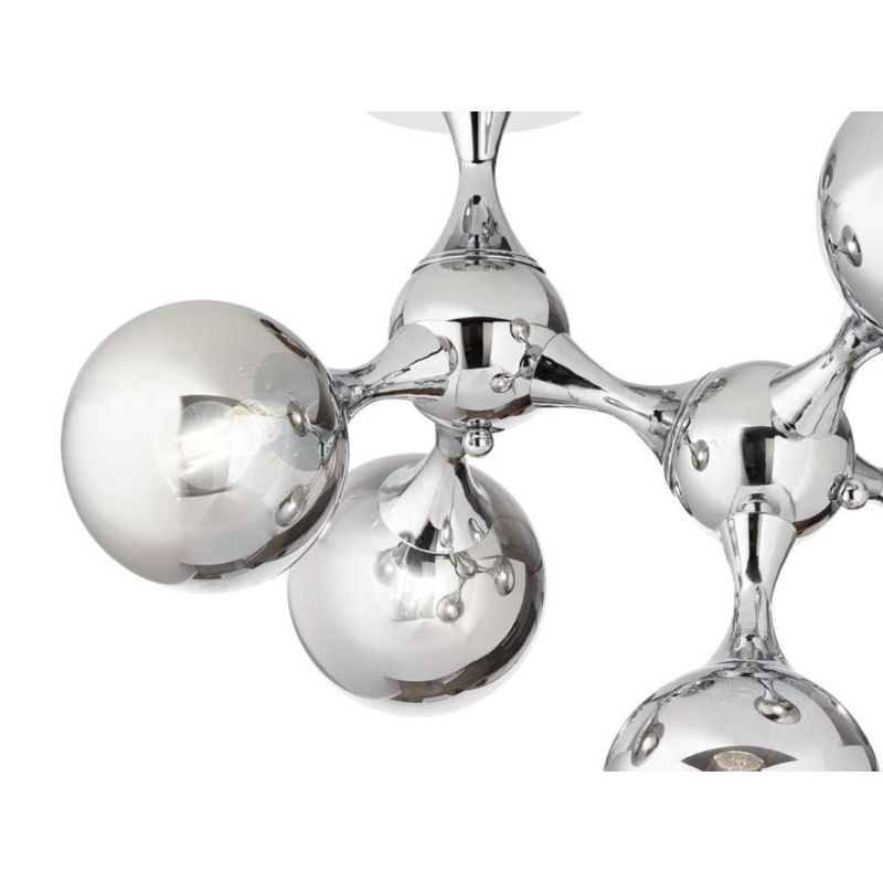 PLAFONIERA DESIGN MODERNO IN METALLO CROMATO CON 5 SFERE IN VETRO TRASPARENTE CROMATO CRISTALENSI - Cristalensi Shop Online