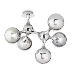 PLAFONIERA DESIGN MODERNO IN METALLO CROMATO CON 5 SFERE IN VETRO TRASPARENTE CROMATO CRISTALENSI - Cristalensi Shop Online