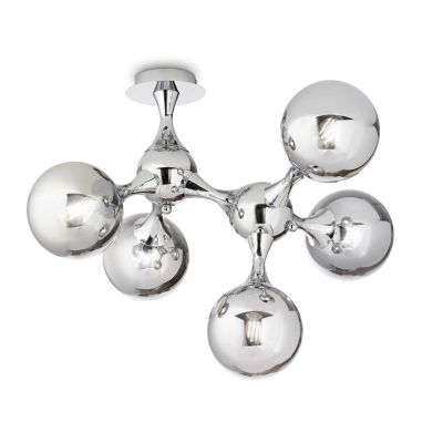 PLAFONIERA DESIGN MODERNO IN METALLO CROMATO CON 5 SFERE IN VETRO TRASPARENTE CROMATO CRISTALENSI - Cristalensi Shop Online