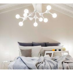 PLAFONIERA ORIGINALE IN METALLO CROMO O BIANCO CON 9 SFERE IN VETRO BIANCO SOFFIATO MODERNA CRISTALENSI - Cristalensi Shop Onlin