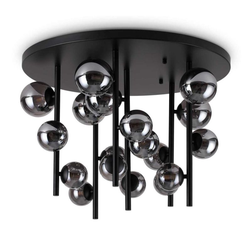 PLAFONIERA MODERNA IN METALLO CON 18 SFERE IN VETRO FUME, BIANCO O AMBRA LAMPADINE G9 INCLUSE CRISTALENSI - Cristalensi Shop Onl