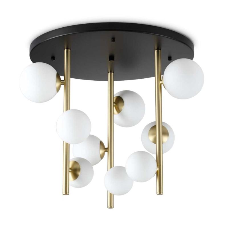 PLAFONIERA MODERNA IN METALLO CON 9 SFERE IN VETRO FUME, BIANCO O AMBRA LAMPADINE G9 INCLUSE CRISTALENSI - Cristalensi Shop Onli