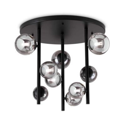 PLAFONIERA MODERNA IN METALLO CON 9 SFERE IN VETRO FUME, BIANCO O AMBRA LAMPADINE G9 INCLUSE CRISTALENSI - Cristalensi Shop Onli