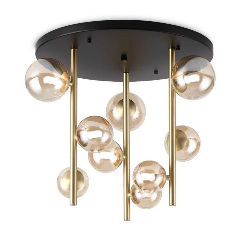 PLAFONIERA MODERNA IN METALLO CON 9 SFERE IN VETRO FUME, BIANCO O AMBRA LAMPADINE G9 INCLUSE CRISTALENSI - Cristalensi Shop Onli