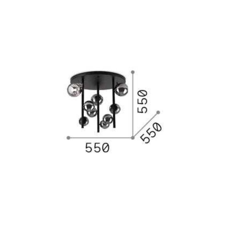 PLAFONIERA MODERNA IN METALLO CON 9 SFERE IN VETRO FUME, BIANCO O AMBRA LAMPADINE G9 INCLUSE CRISTALENSI - Cristalensi Shop Onli