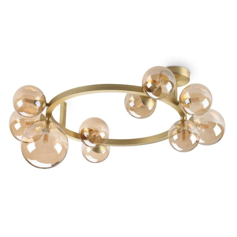 PLAFONIERA CIRCOLARE MODERNA IN METALLO CON 10 SFERE IN VETRO FUME, BIANCO O AMBRA LAMPADINE G9 INCLUSE CRISTALENSI - Cristalens