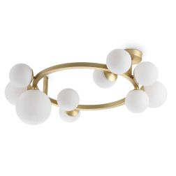 PLAFONIERA CIRCOLARE MODERNA IN METALLO CON 10 SFERE IN VETRO FUME, BIANCO O AMBRA LAMPADINE G9 INCLUSE CRISTALENSI - Cristalens