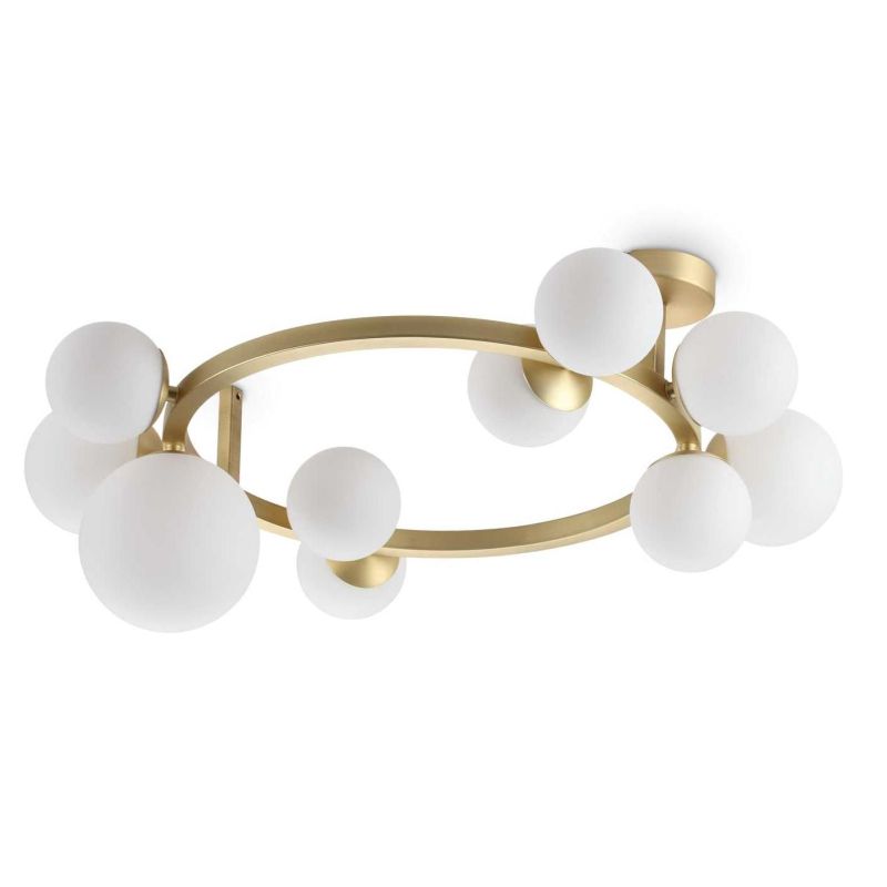 PLAFONIERA CIRCOLARE MODERNA IN METALLO CON 10 SFERE IN VETRO FUME, BIANCO O AMBRA LAMPADINE G9 INCLUSE CRISTALENSI - Cristalens