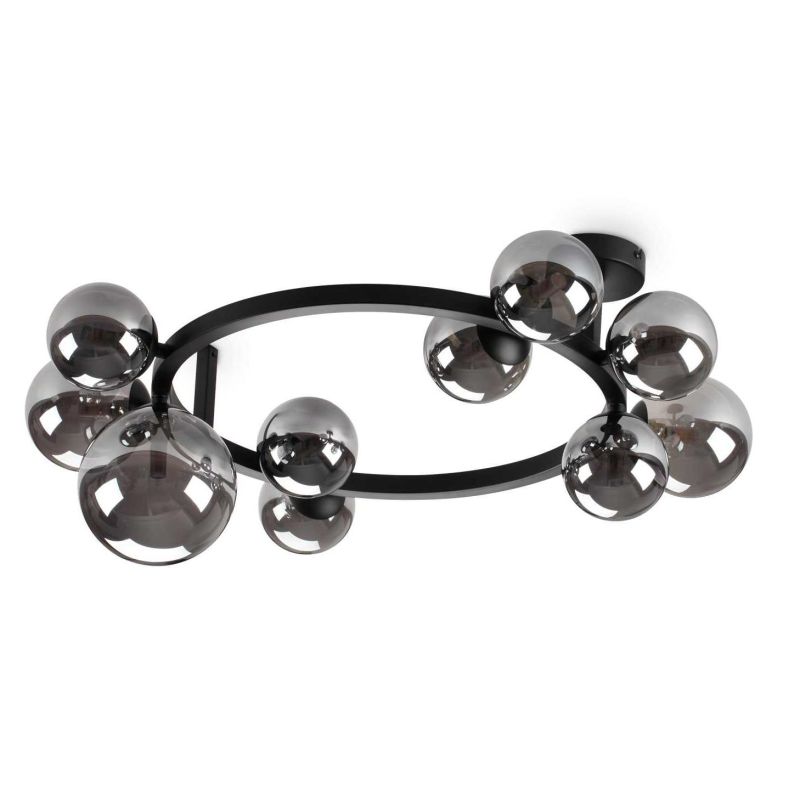 PLAFONIERA CIRCOLARE MODERNA IN METALLO CON 10 SFERE IN VETRO FUME, BIANCO O AMBRA LAMPADINE G9 INCLUSE CRISTALENSI - Cristalens