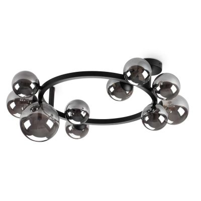 PLAFONIERA CIRCOLARE MODERNA IN METALLO CON 10 SFERE IN VETRO FUME, BIANCO O AMBRA LAMPADINE G9 INCLUSE CRISTALENSI - Cristalens