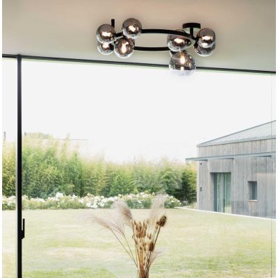 PLAFONIERA CIRCOLARE MODERNA IN METALLO CON 10 SFERE IN VETRO FUME, BIANCO O AMBRA LAMPADINE G9 INCLUSE CRISTALENSI - Cristalens